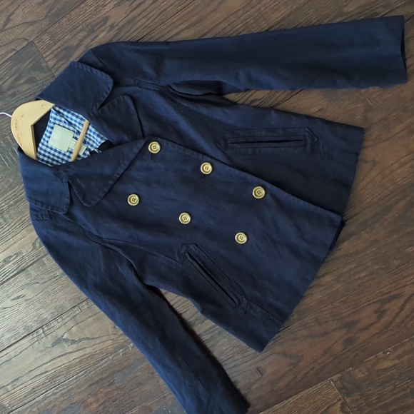 J. CREW I Navy Blue Indigo Metallic Pea Coat Double Breasted Jacket, 4 - Picture 2 of 16